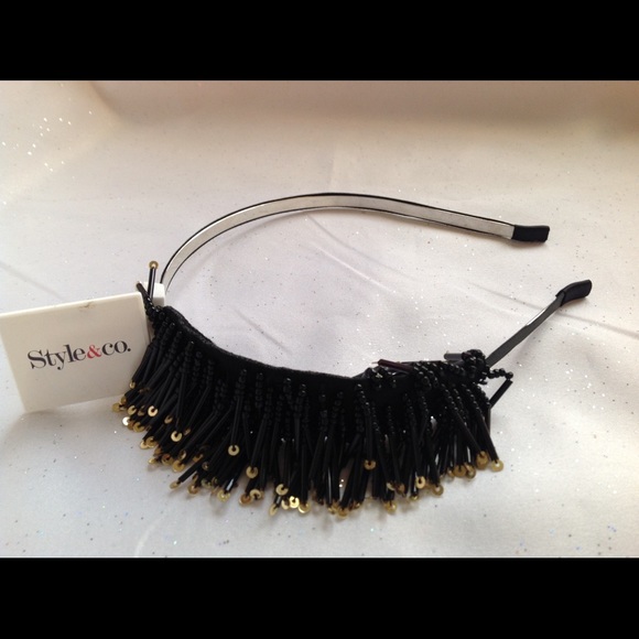 Style&Company Black and Silver Seed Bead Headband - Picture 4 of 8